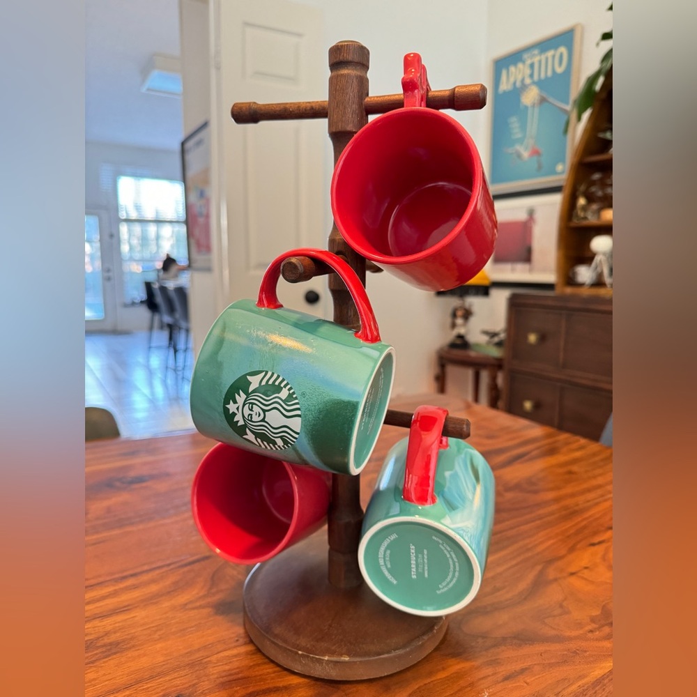 Vintage Wood Mug Tree｜ 6 Mug Holder | Rustic Farmhouse ｜cottagecore